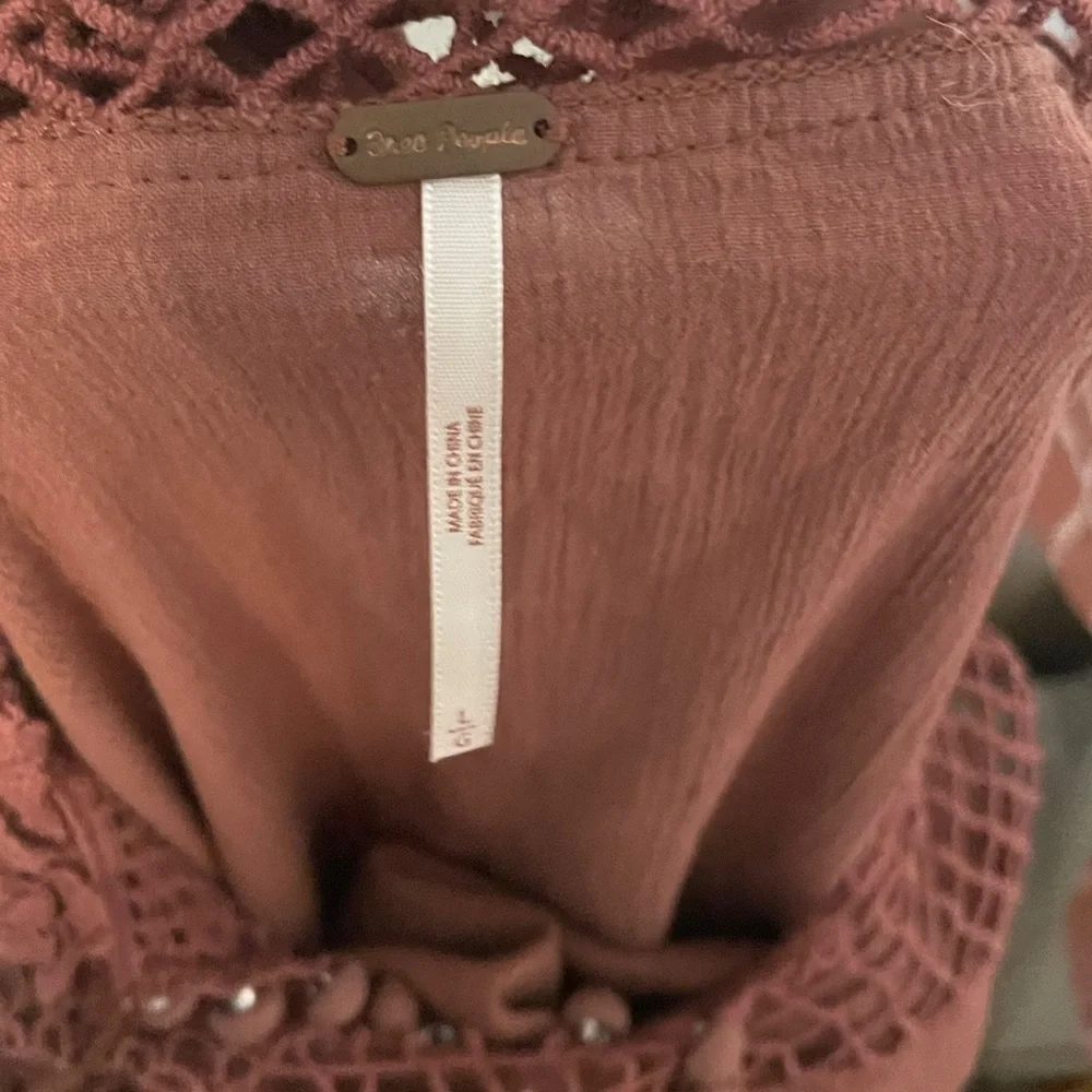 Free People Terracotta Blouse with Crochet Yoke
